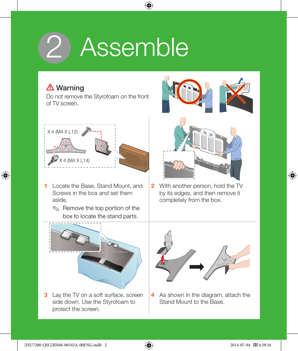 Assemble | Samsung UN65HU7200FXZA User Manual | Page 2 / 12