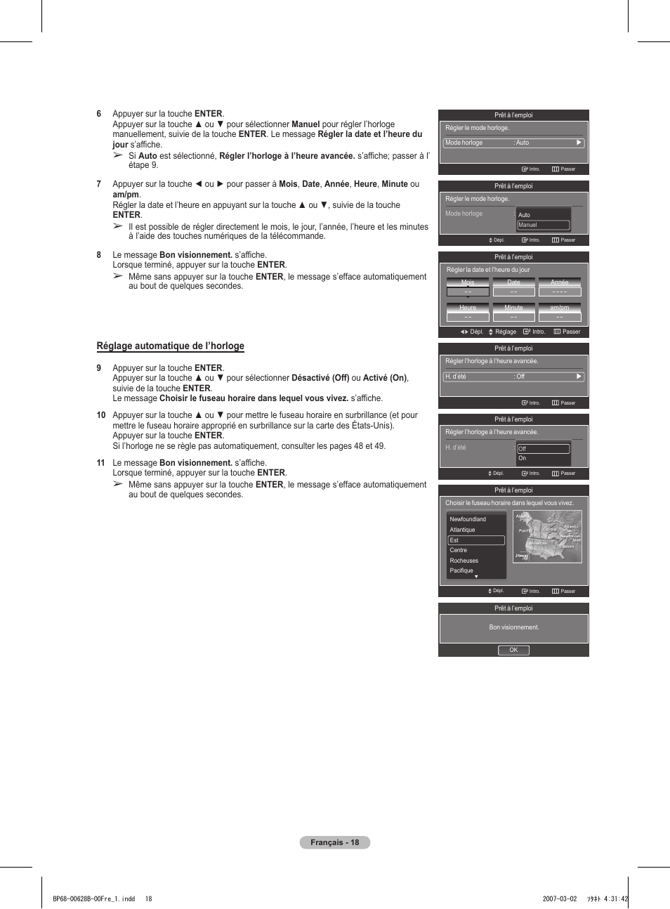 Réglage automatique de l’horloge | Samsung HLT6189SAX-XAA User Manual | Page 112 / 271