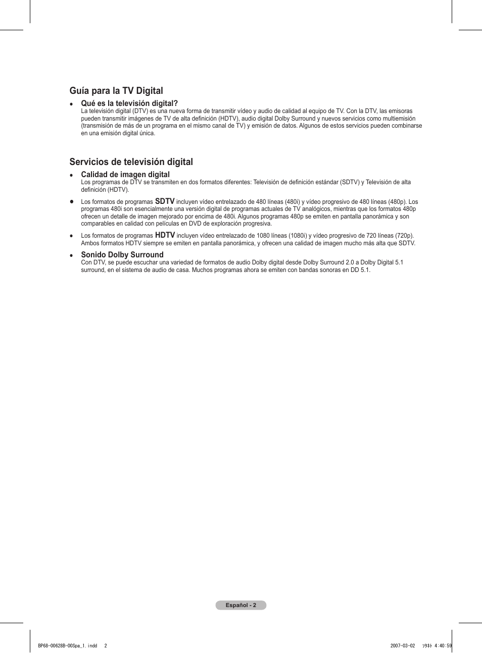 Guía para la tv digital, Servicios de televisión digital | Samsung HLT6189SAX-XAA User Manual | Page 184 / 271