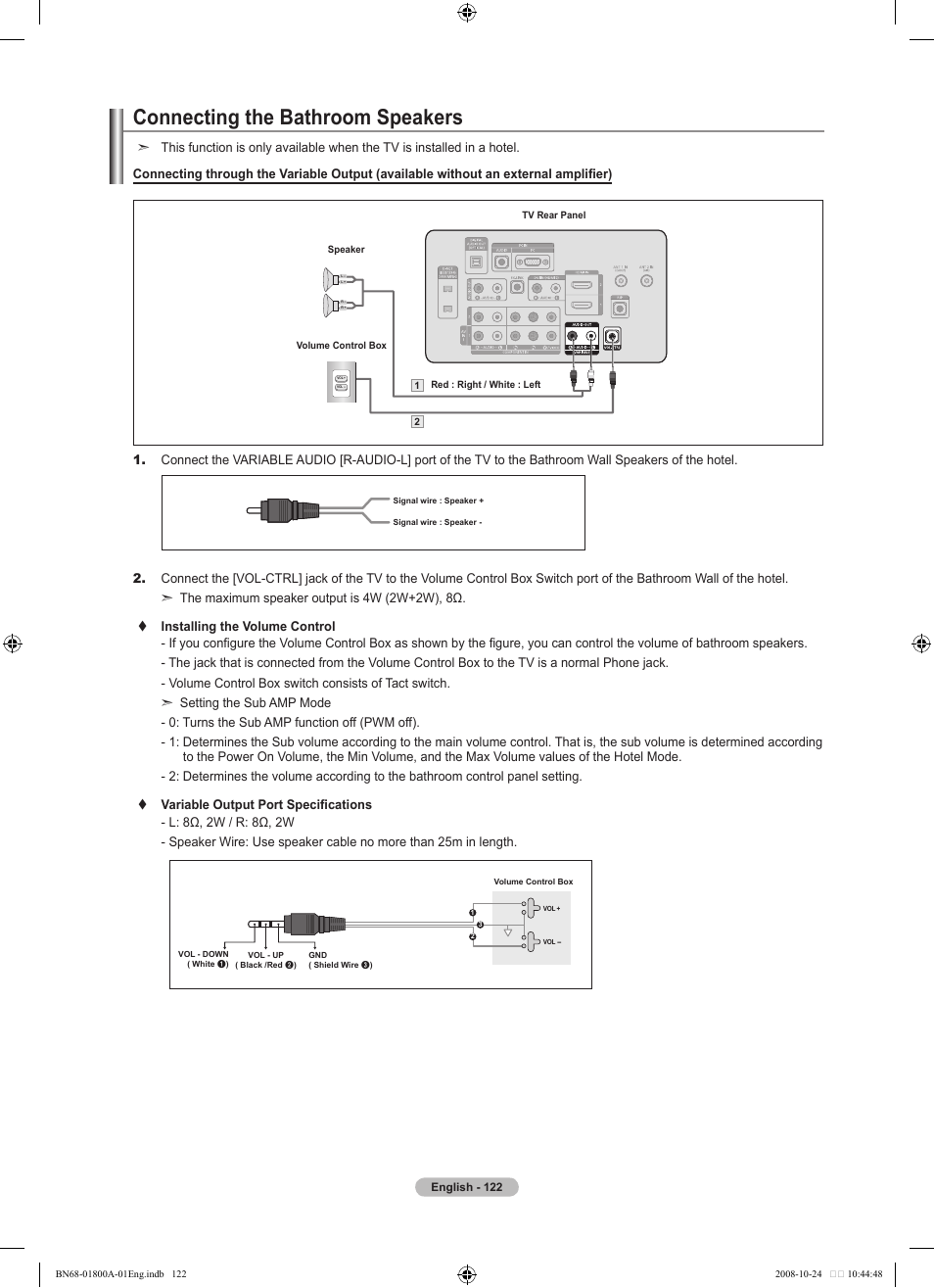 Connecting the bathroom speakers | Samsung LN32A620A1FXZA User Manual | Page 124 / 263