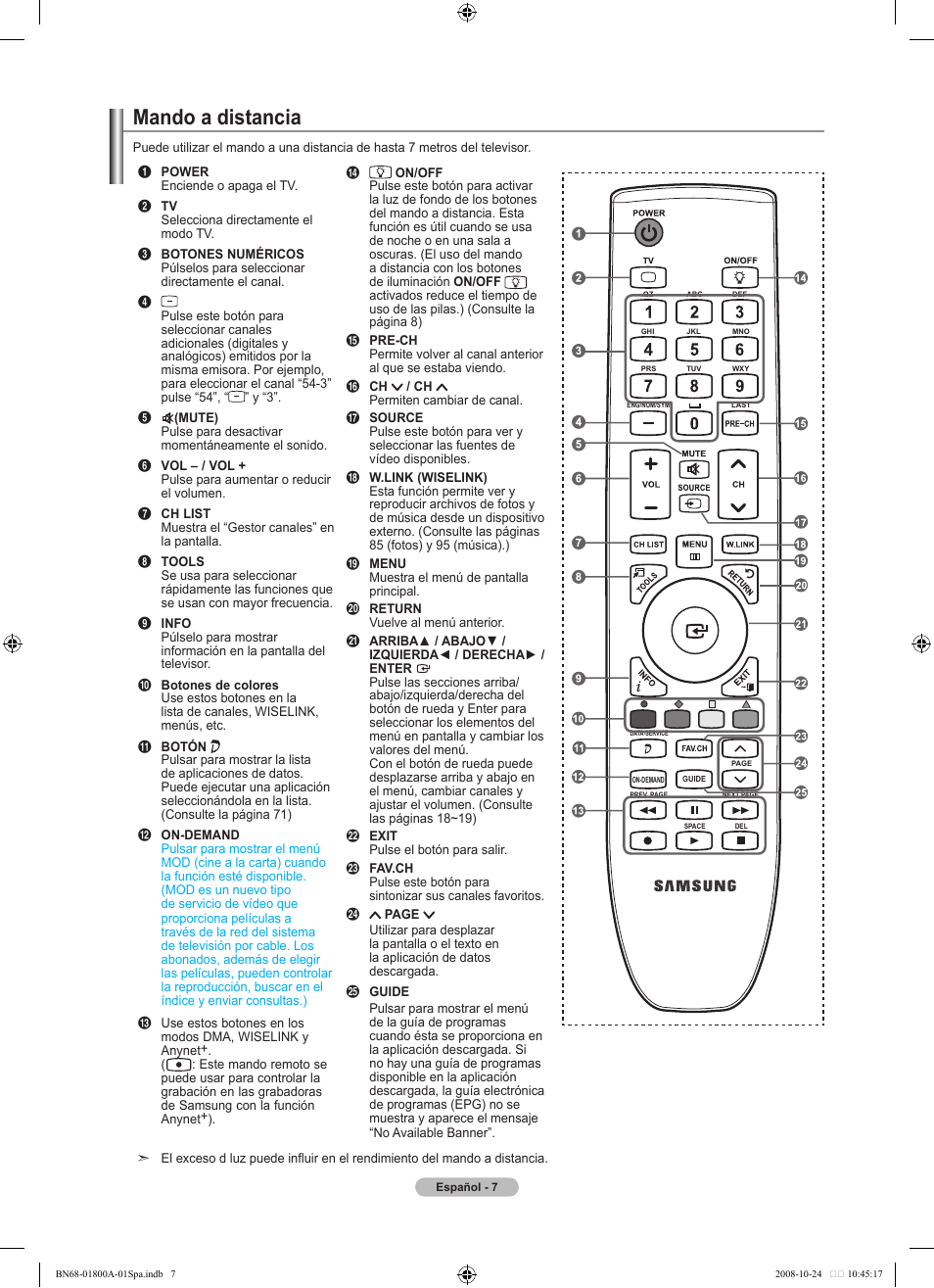 Mando a distancia | Samsung LN32A620A1FXZA User Manual | Page 145 / 263