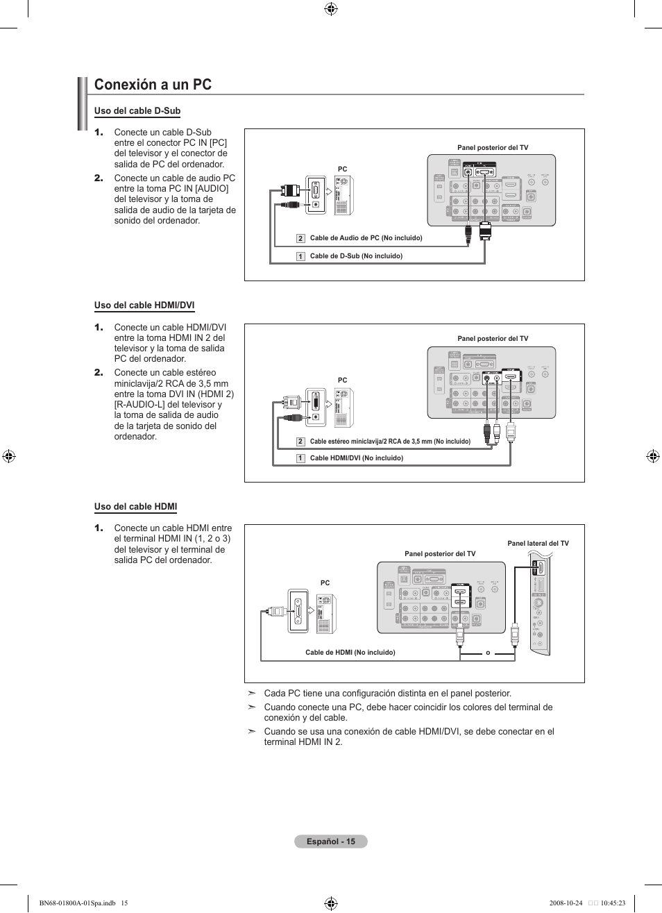 Conexión a un pc | Samsung LN32A620A1FXZA User Manual | Page 153 / 263