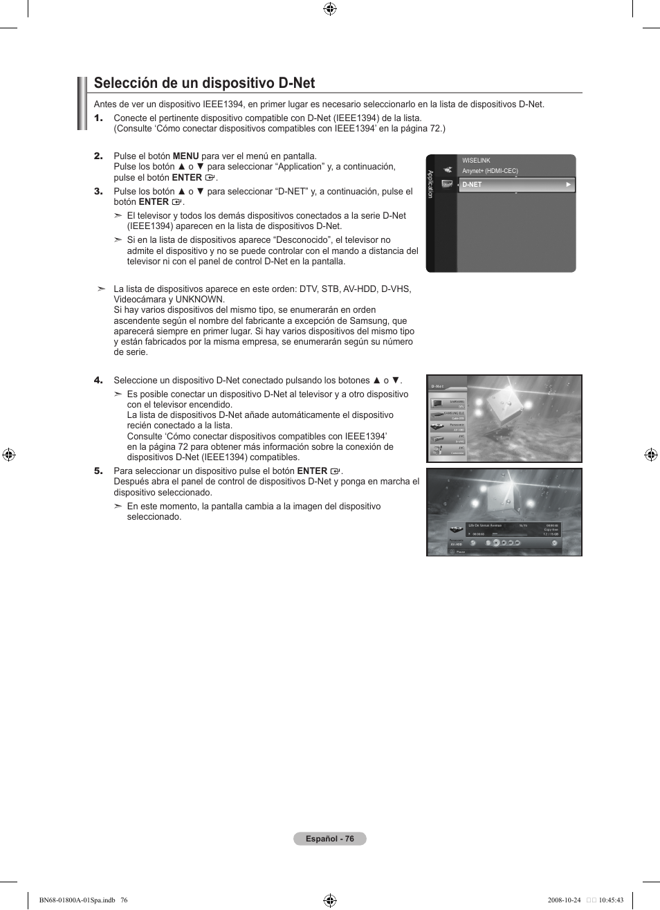 Selección de un dispositivo d-net | Samsung LN32A620A1FXZA User Manual | Page 214 / 263
