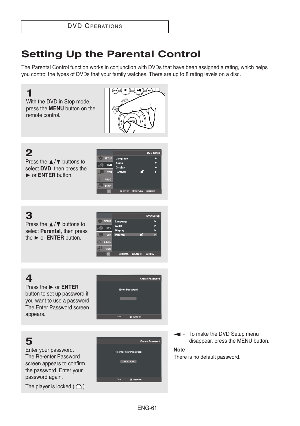 Setting up the parental control | Samsung DVD-V5500-XAA User Manual | Page 61 / 86