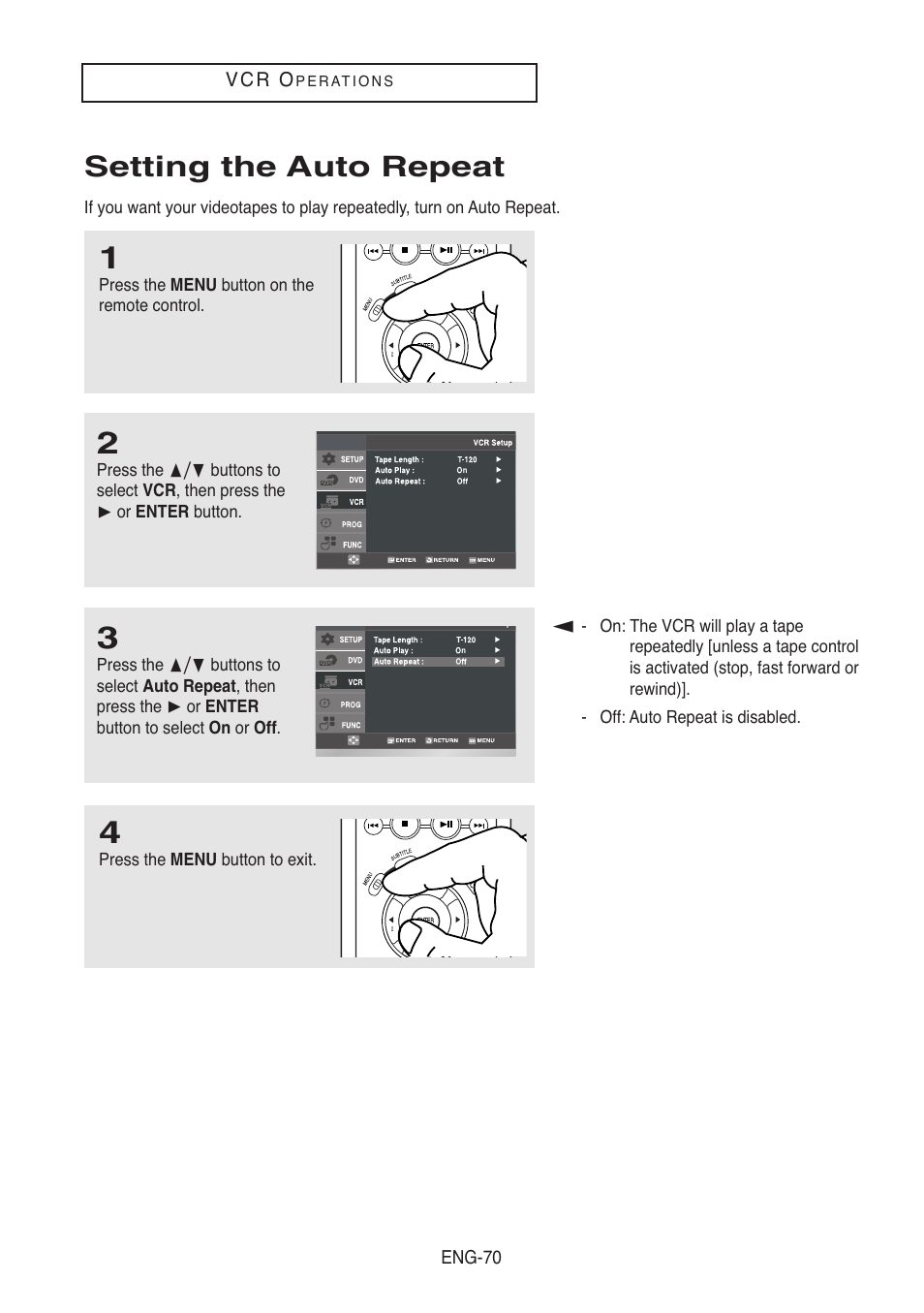 Setting the auto repeat | Samsung DVD-V5500-XAA User Manual | Page 70 / 86