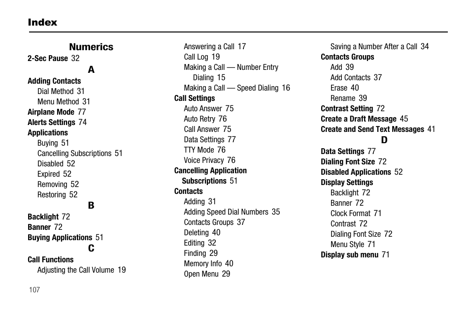 Index, Numerics | Samsung SCH-R210LSAUSC User Manual | Page 110 / 112