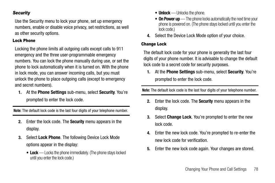 Security, Lock phone, Change lock | Samsung SCH-R210LSAUSC User Manual | Page 81 / 112
