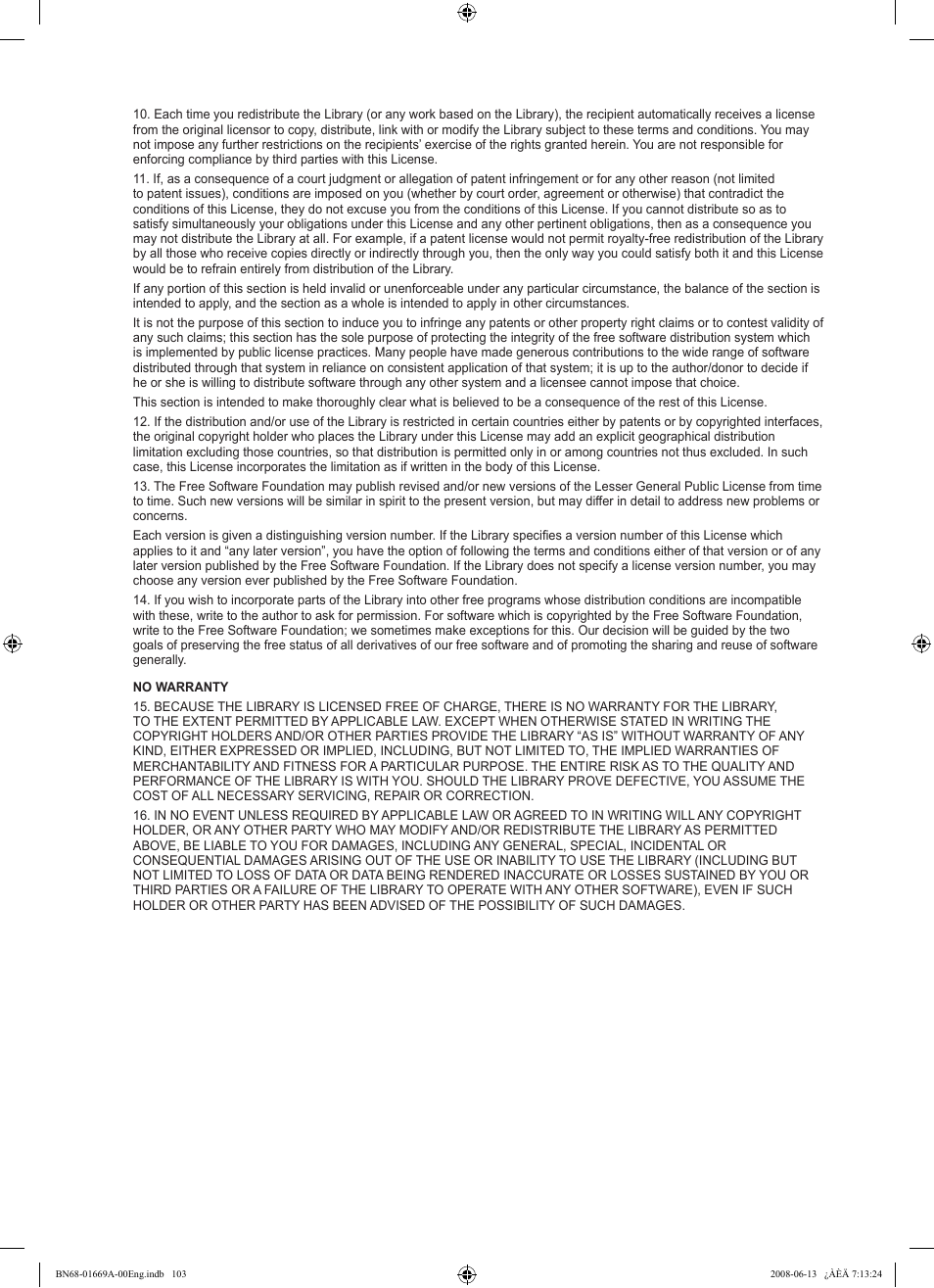Samsung LN40A630M1FXZA User Manual | Page 105 / 107
