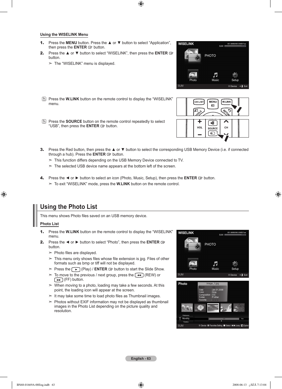 Using the photo list | Samsung LN40A630M1FXZA User Manual | Page 65 / 107