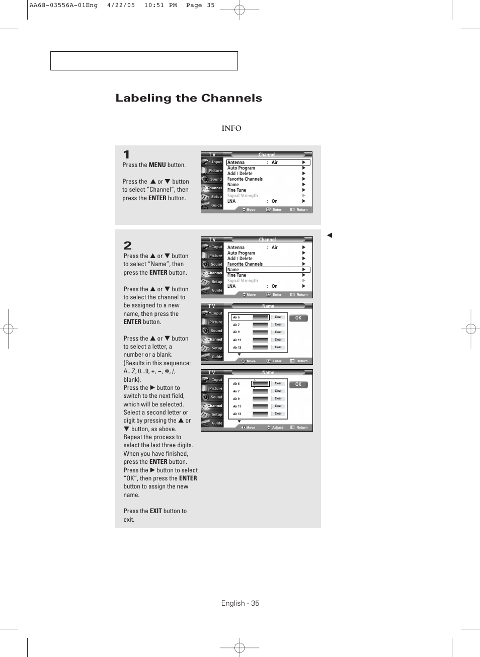 Labeling the channels | Samsung TXR3079WHKXXAC User Manual | Page 35 / 80