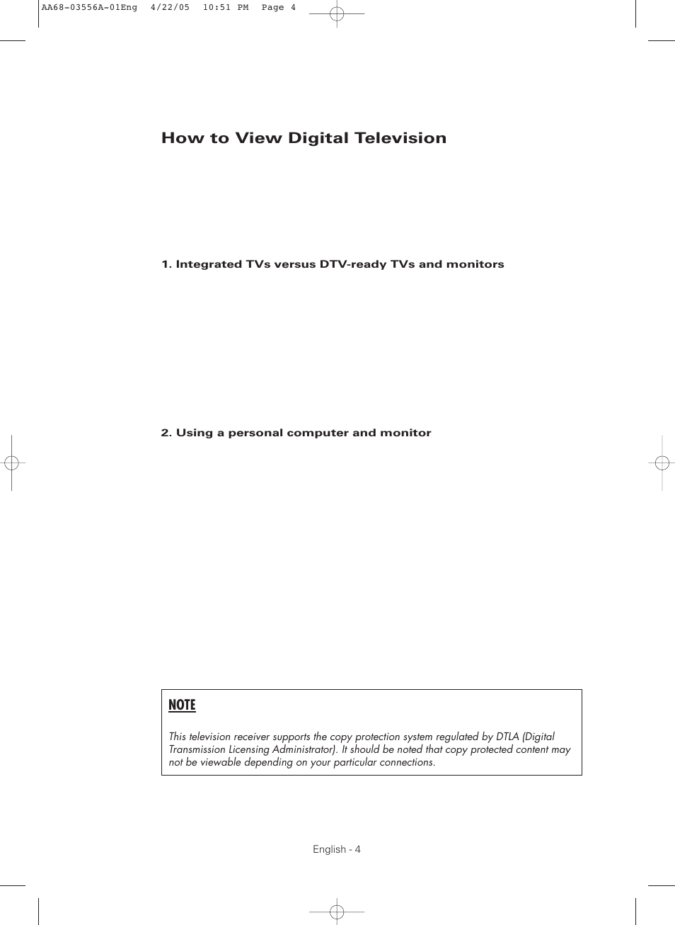 How to view digital television | Samsung TXR3079WHKXXAC User Manual | Page 4 / 80