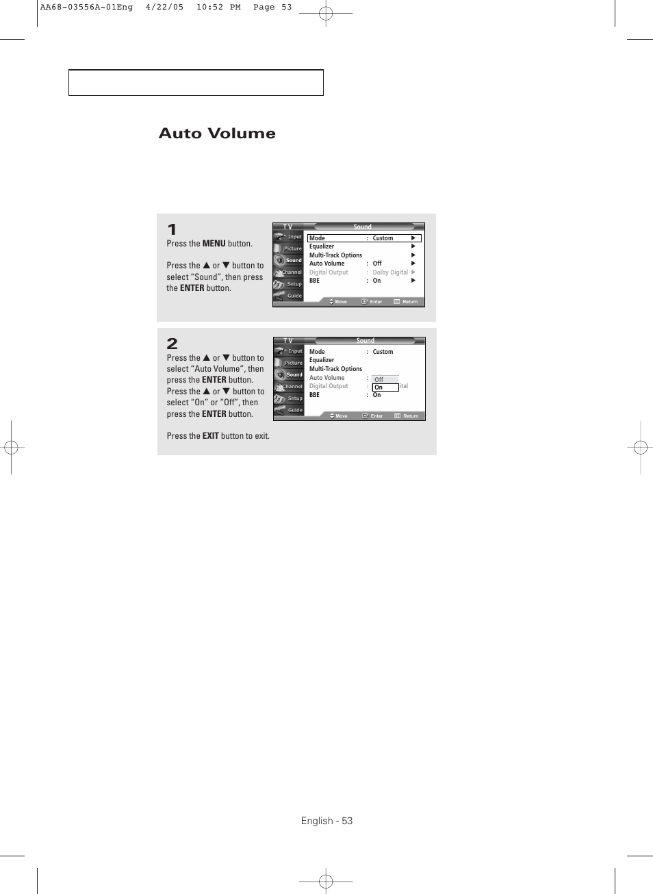 Auto volume | Samsung TXR3079WHKXXAC User Manual | Page 53 / 80