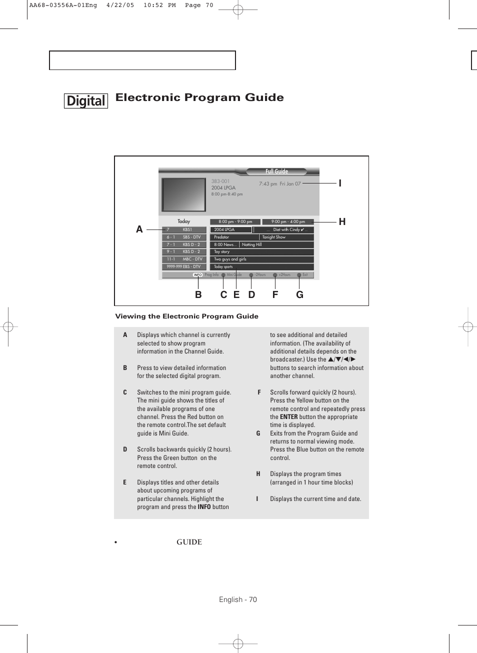 Electronic program guide, Digital, Ia h | Samsung TXR3079WHKXXAC User Manual | Page 70 / 80