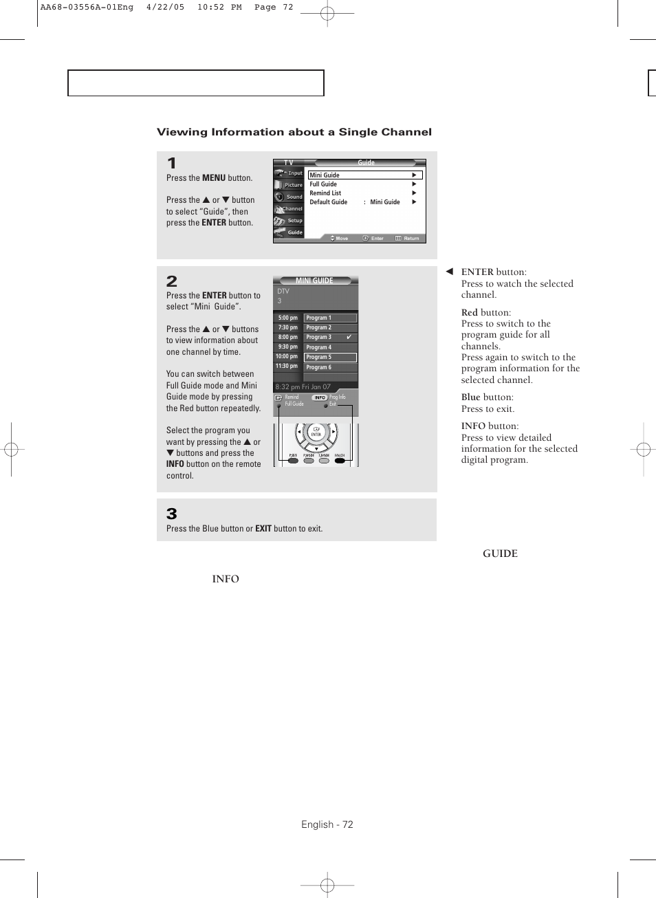 Viewing information about a single channel | Samsung TXR3079WHKXXAC User Manual | Page 72 / 80