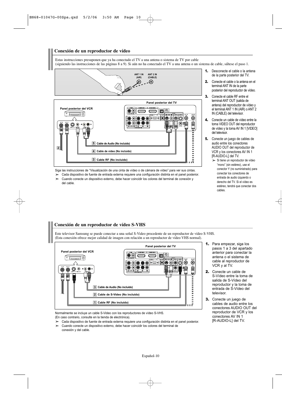 Conexión de un reproductor de vídeo, Conexión de un reproductor de vídeo s-vhs | Samsung LNS5797DX-XAA User Manual | Page 212 / 302