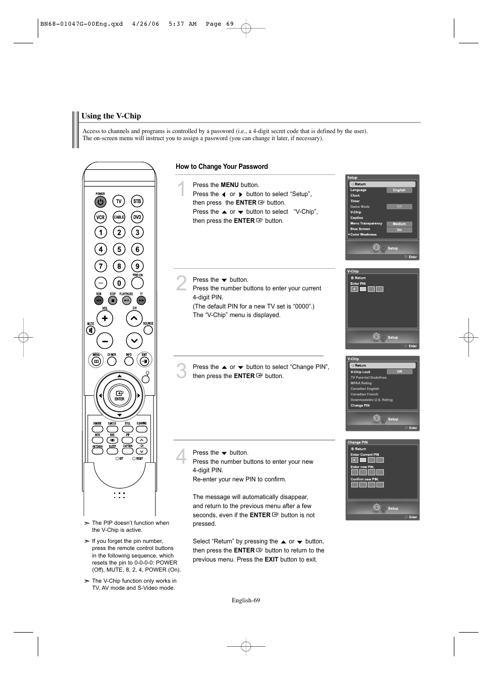Using the v-chip | Samsung LNS5797DX-XAA User Manual | Page 71 / 302