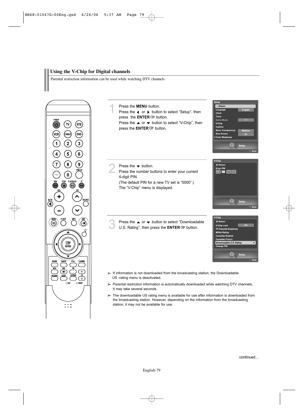 Using the v-chip for digital channels | Samsung LNS5797DX-XAA User Manual | Page 81 / 302