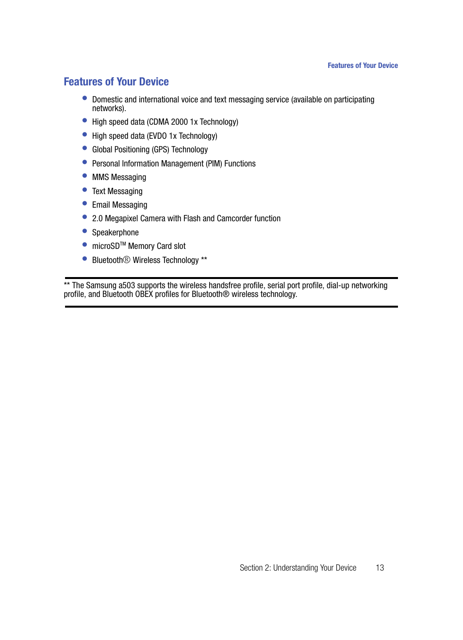 Features of your device | Samsung SPH-A503ZKASKE User Manual | Page 13 / 176