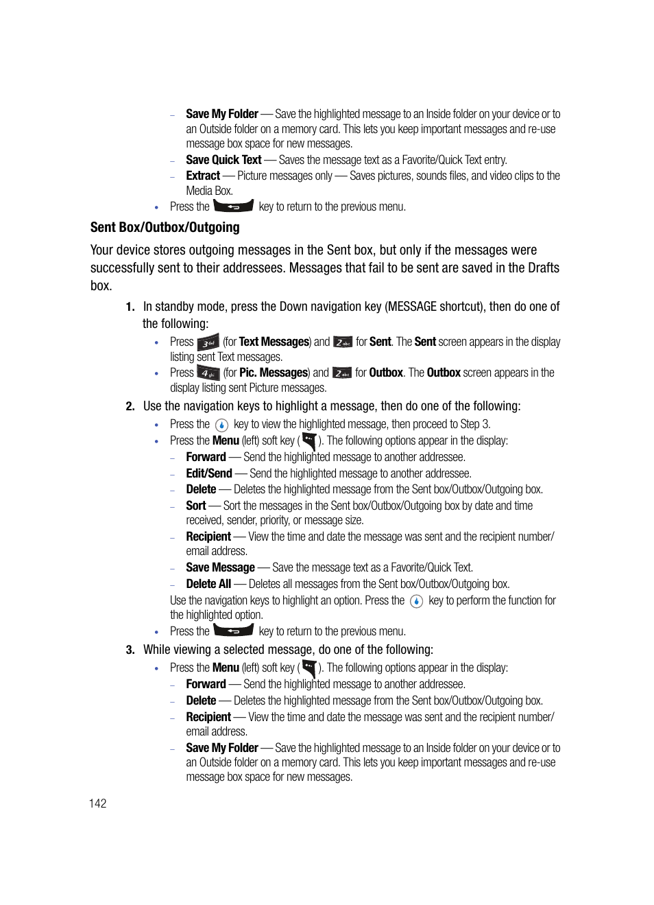 Sent box/outbox/outgoing | Samsung SPH-A503ZKASKE User Manual | Page 142 / 176