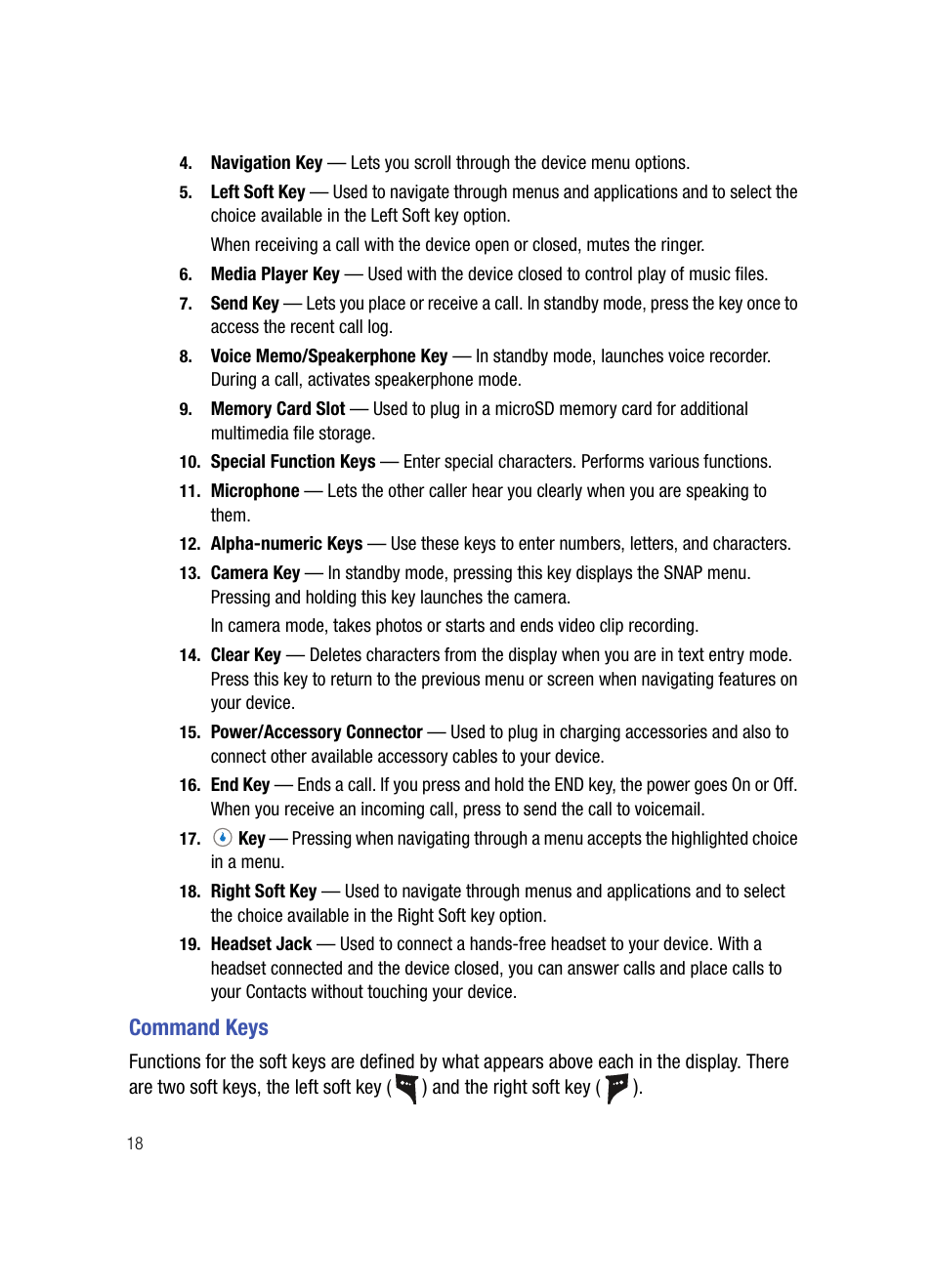 Command keys | Samsung SPH-A503ZKASKE User Manual | Page 18 / 176