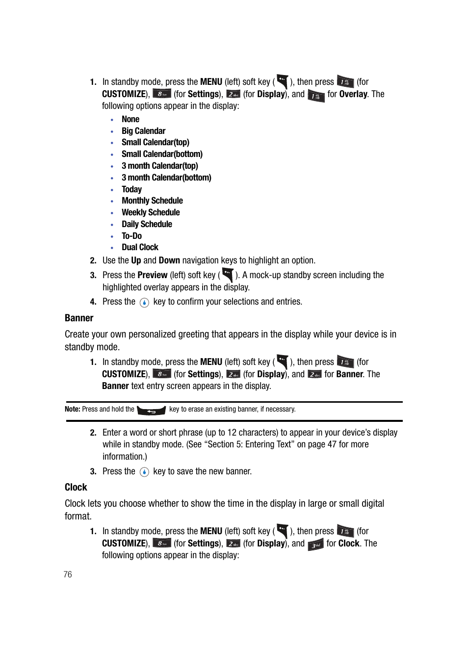 Banner, Clock | Samsung SPH-A503ZKASKE User Manual | Page 76 / 176
