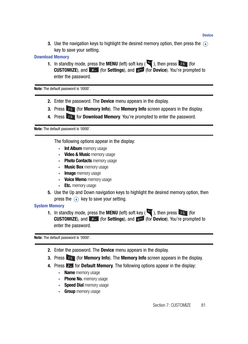 Download memory, System memory | Samsung SPH-A503ZKASKE User Manual | Page 81 / 176