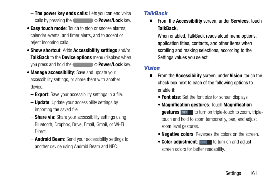 Talkback, Vision | Samsung SCH-R970ZKAUSC User Manual | Page 167 / 230