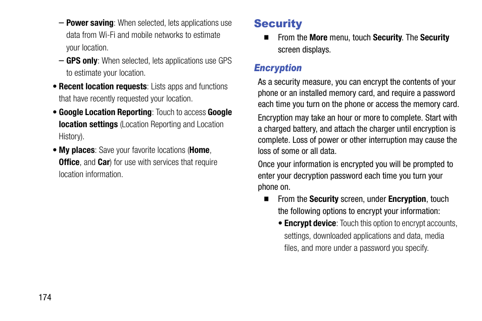 Security, Encryption | Samsung SCH-R970ZKAUSC User Manual | Page 180 / 230