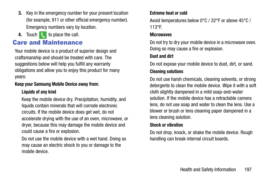 Care and maintenance | Samsung SCH-R970ZKAUSC User Manual | Page 203 / 230