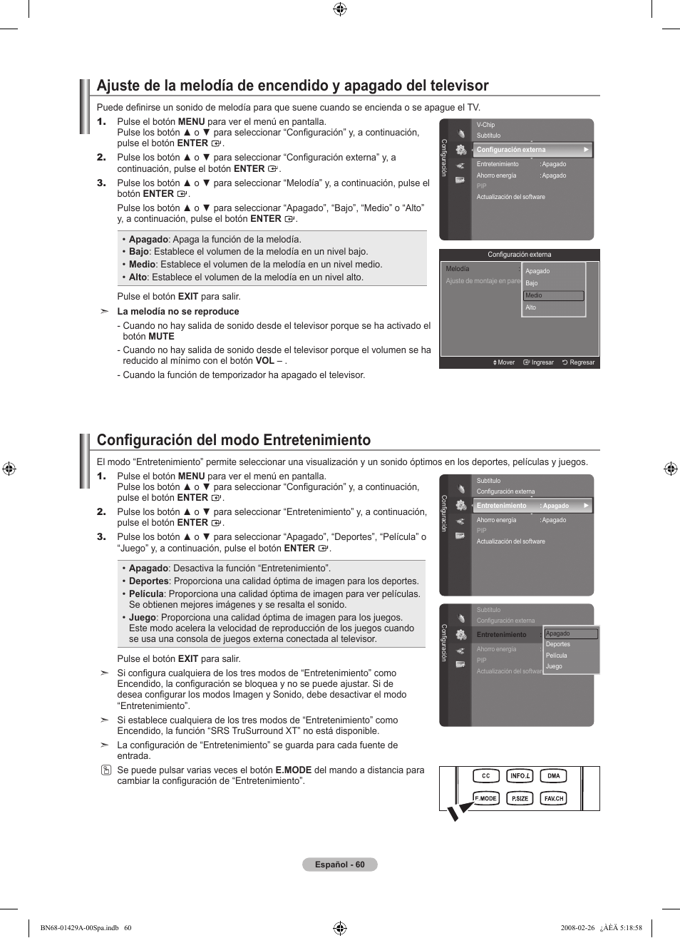 Configuración del modo entretenimiento | Samsung LN46A650A1FXZA User Manual | Page 176 / 222