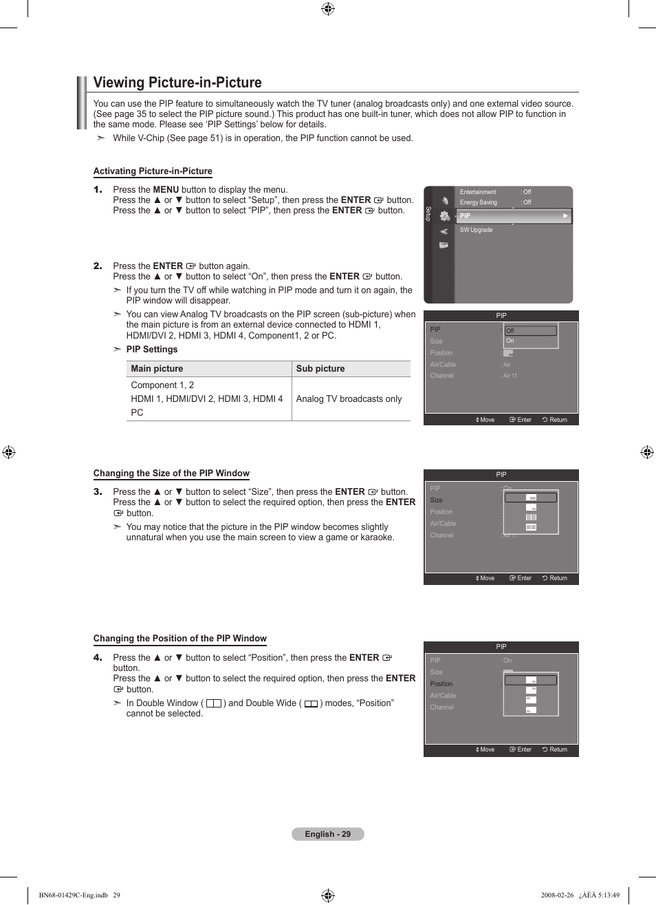 Viewing picture-in-picture | Samsung LN46A650A1FXZA User Manual | Page 31 / 222