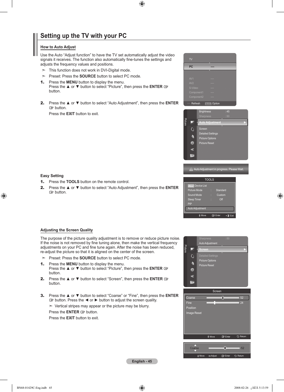 Setting up the tv with your pc | Samsung LN46A650A1FXZA User Manual | Page 47 / 222