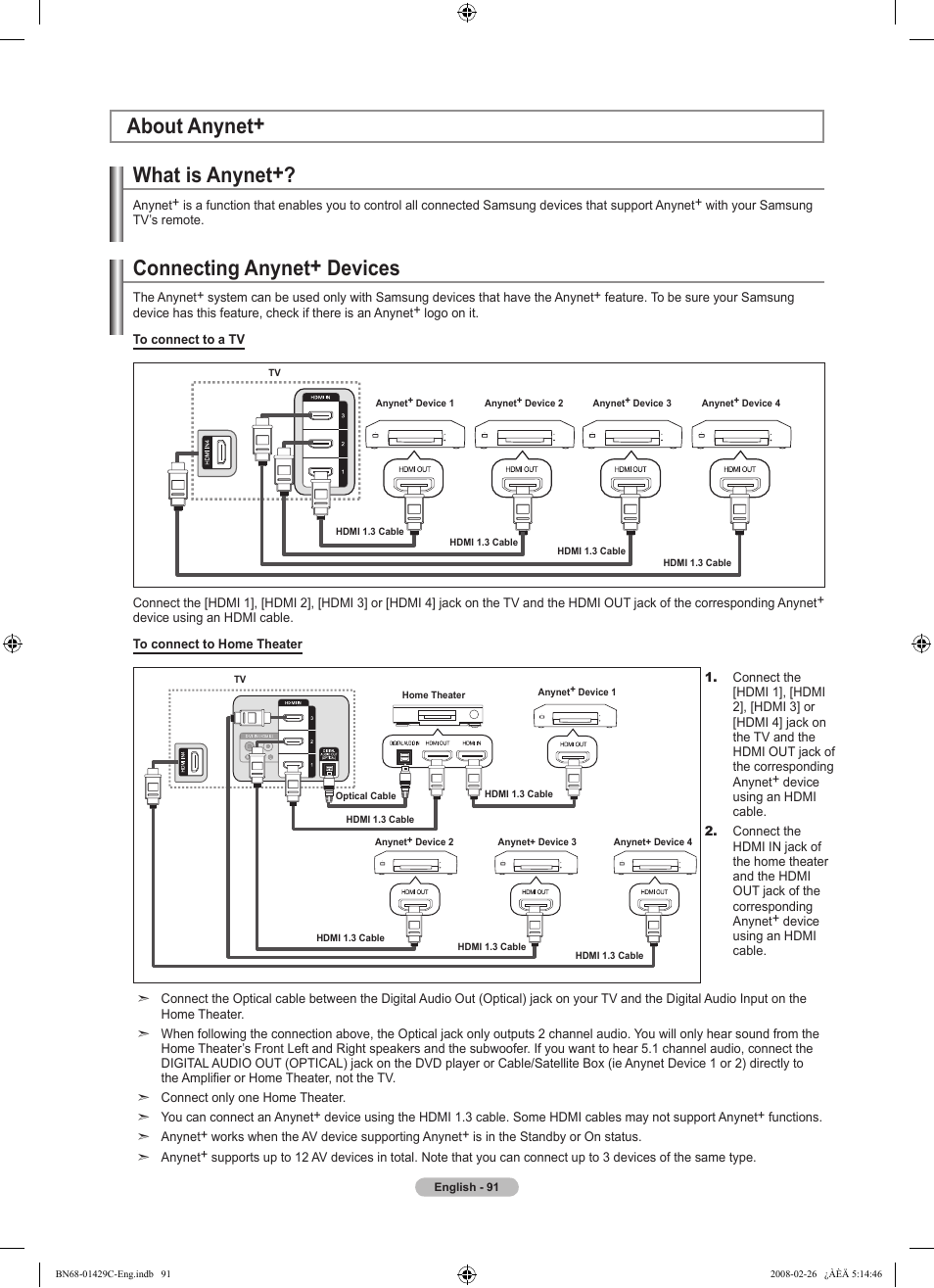About anynet, What is anynet, About anynet+ connecting anynet+ devices | Samsung LN46A650A1FXZA User Manual | Page 93 / 222