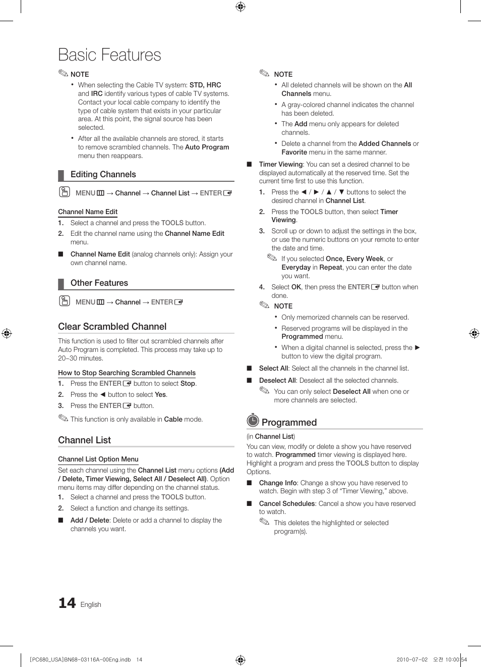 Basic features | Samsung PN50C680G5FXZA User Manual | Page 14 / 56