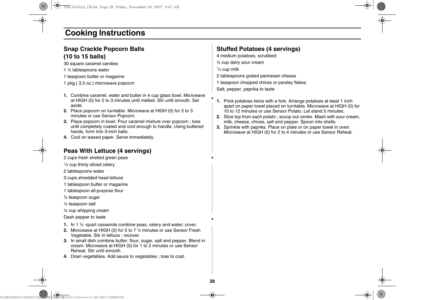 Cooking instructions | Amana AMC5143BCW User Manual | Page 28 / 104