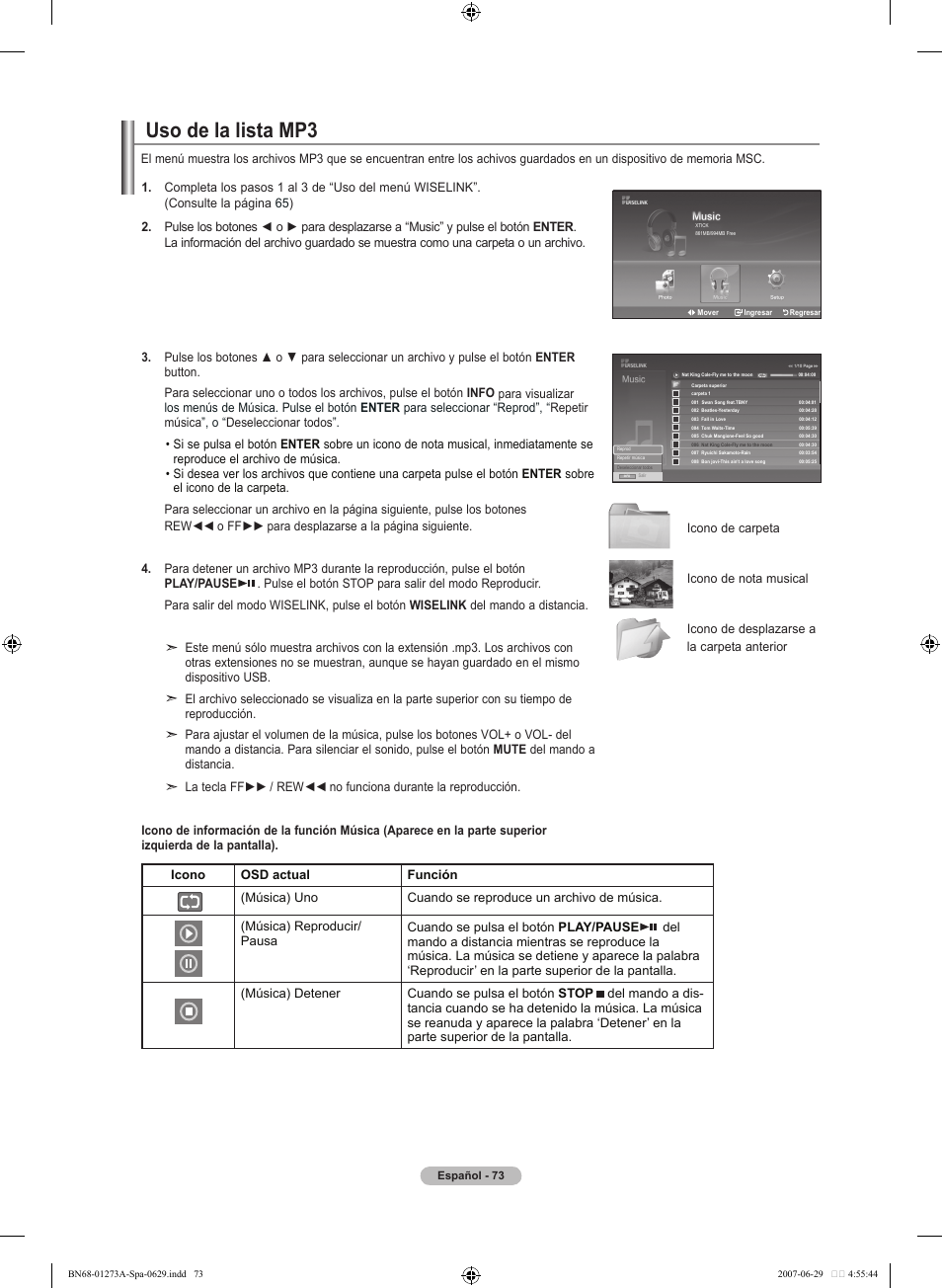 Uso de la lista mp | Samsung LNT466FX-XAA User Manual | Page 164 / 180