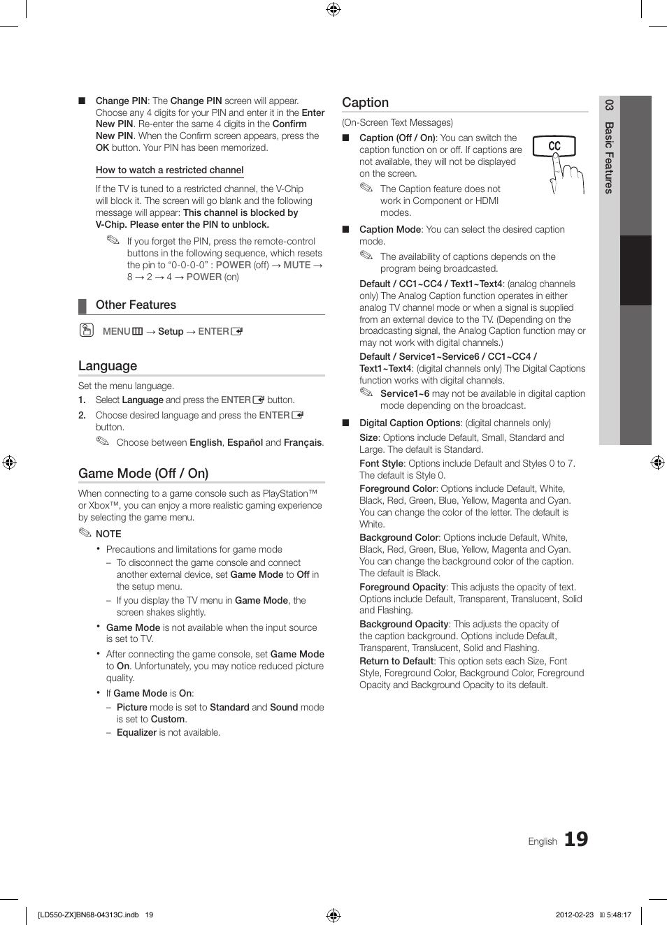 Samsung LN40E550F7FXZA User Manual | Page 19 / 62
