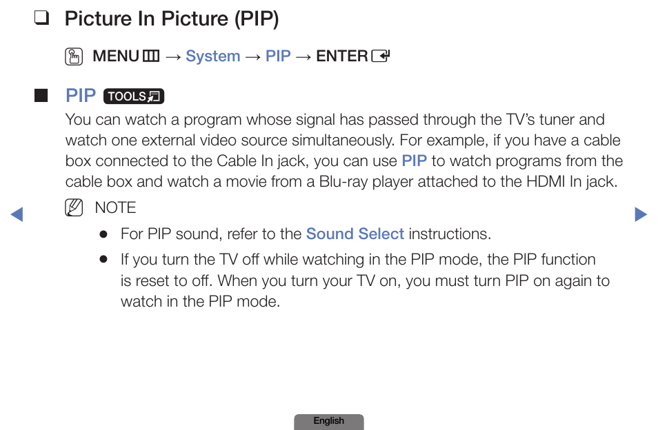 Picture in picture (pip) | Samsung PN51E490B4FXZA User Manual | Page 102 / 195