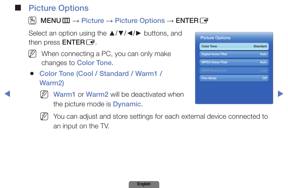 Picture options o | Samsung PN51E490B4FXZA User Manual | Page 31 / 195
