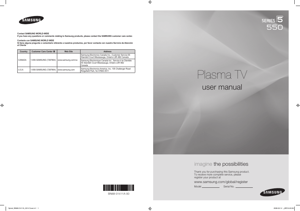 Samsung PN50A550S1FXZA User Manual | 205 pages