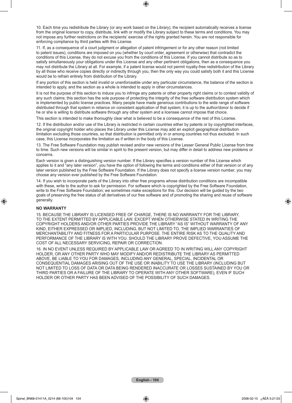 Samsung PN50A550S1FXZA User Manual | Page 104 / 205