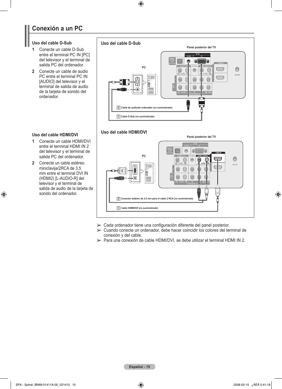 Conexión a un pc | Samsung PN50A550S1FXZA User Manual | Page 121 / 205