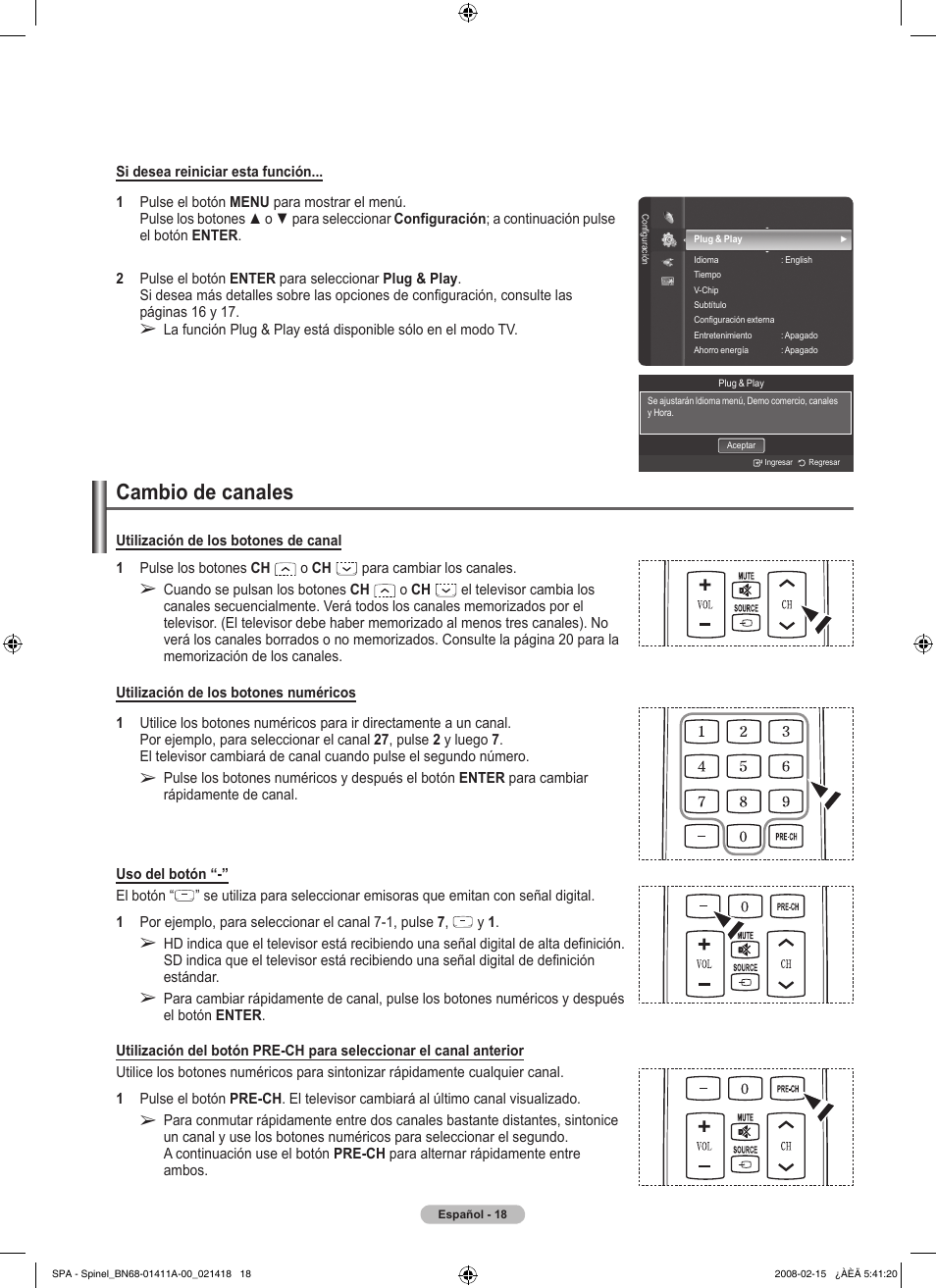 Cambio de canales | Samsung PN50A550S1FXZA User Manual | Page 124 / 205