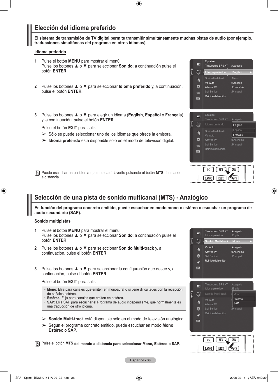 Elección del idioma preferido | Samsung PN50A550S1FXZA User Manual | Page 144 / 205