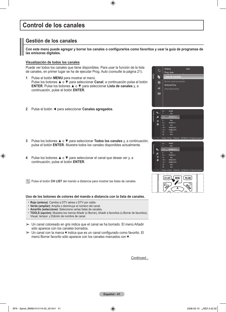 Control de los canales, Gestión de los canales | Samsung PN50A550S1FXZA User Manual | Page 147 / 205