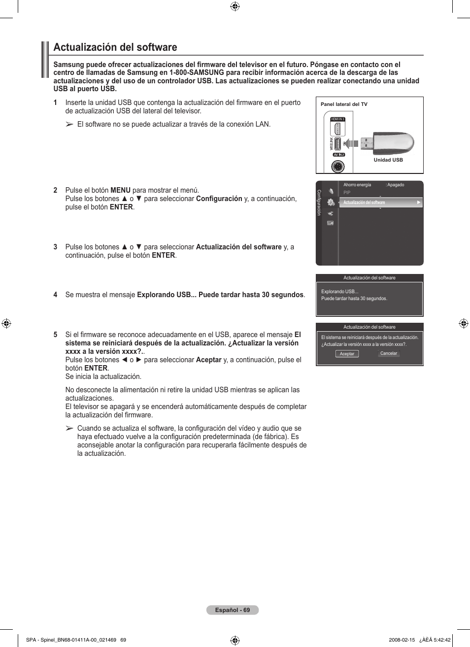 Actualización del software | Samsung PN50A550S1FXZA User Manual | Page 175 / 205