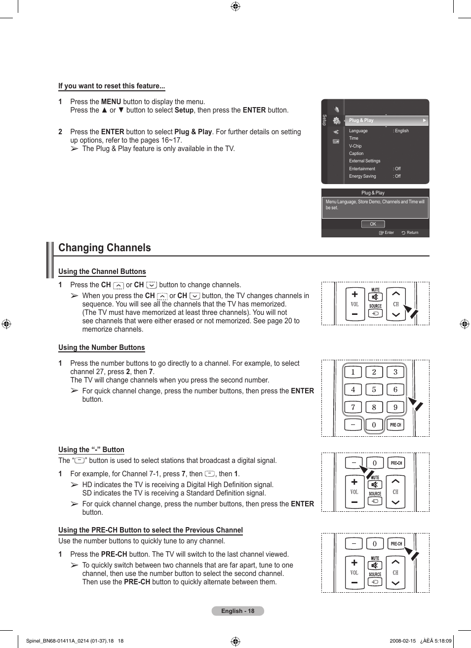 Changing channels | Samsung PN50A550S1FXZA User Manual | Page 18 / 205