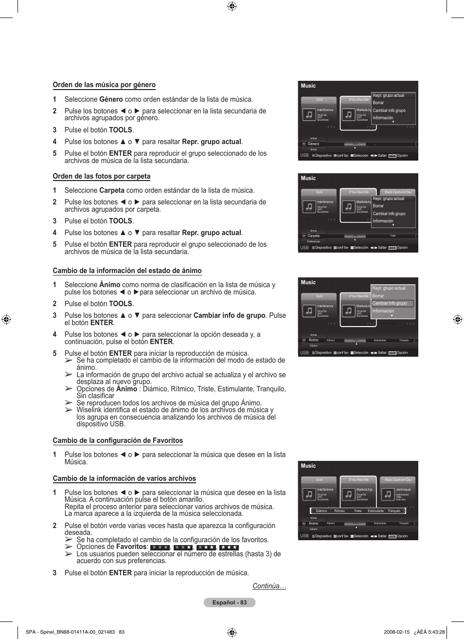 Opciones de favoritos | Samsung PN50A550S1FXZA User Manual | Page 189 / 205