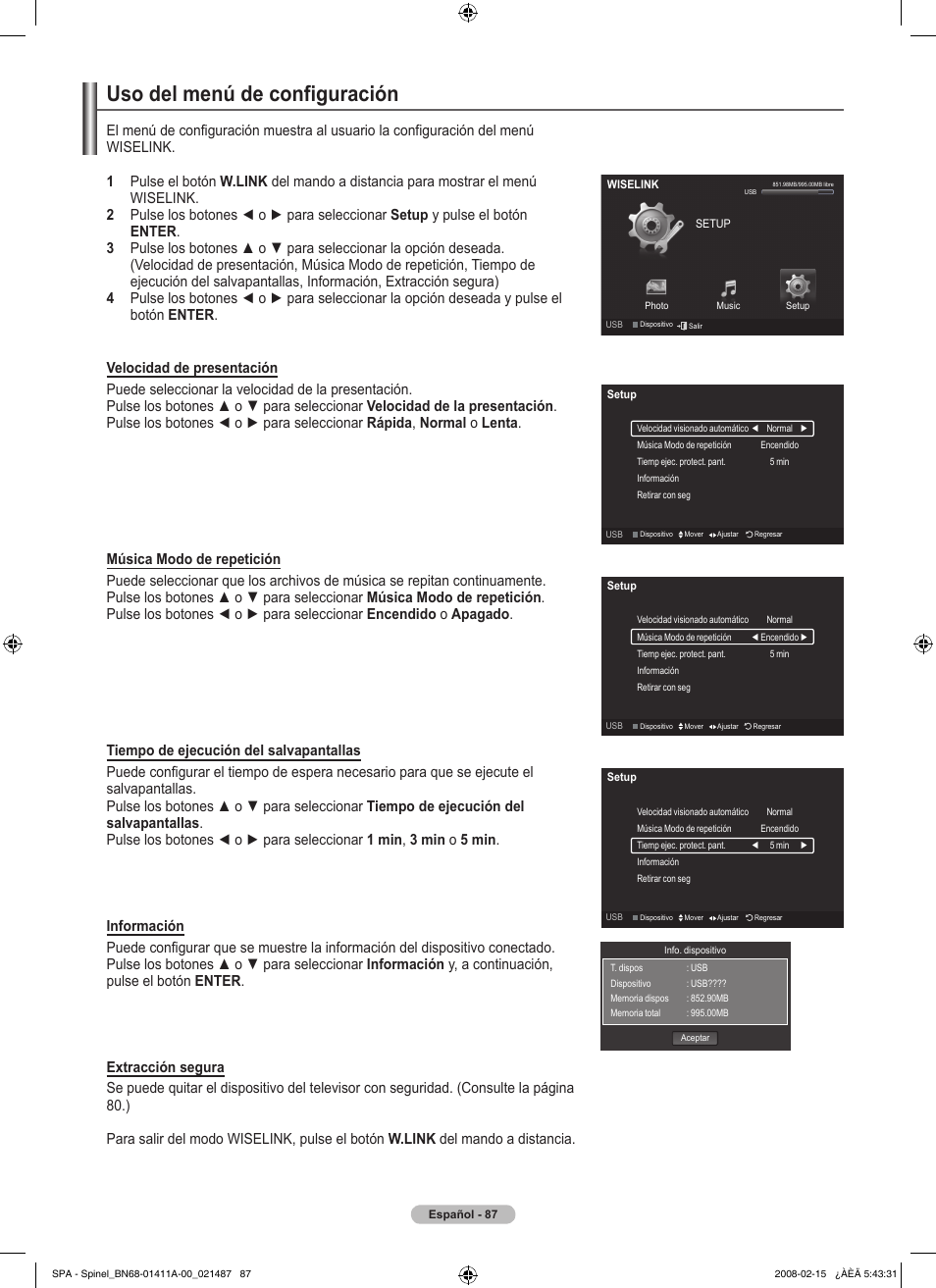 Uso del menú de configuración | Samsung PN50A550S1FXZA User Manual | Page 193 / 205