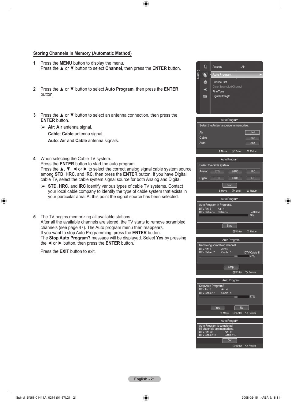 Samsung PN50A550S1FXZA User Manual | Page 21 / 205